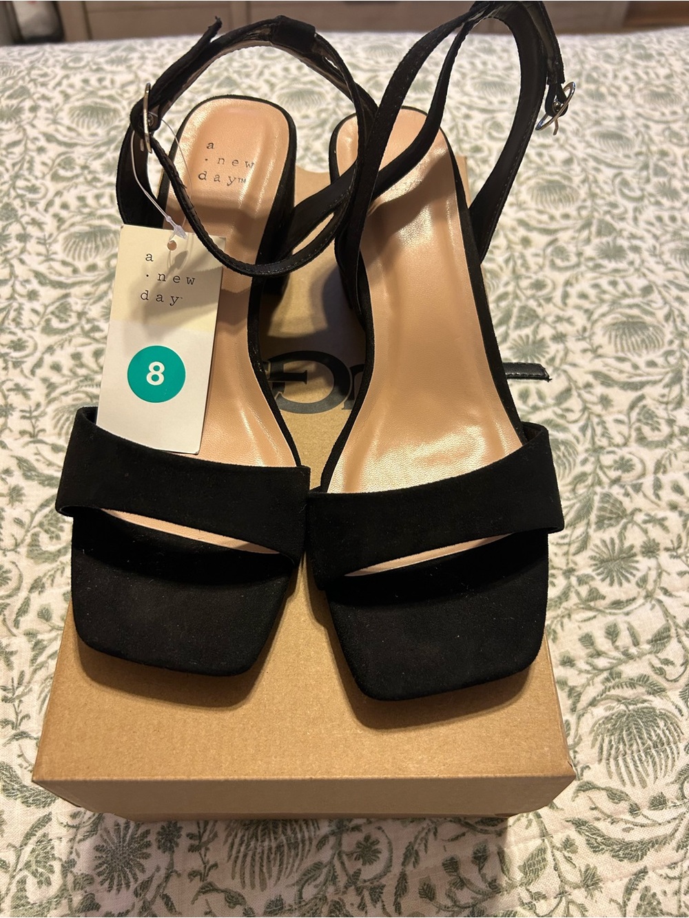 NWT - A New Day Black Suede Square-Toe Slingback Heels. Size 8